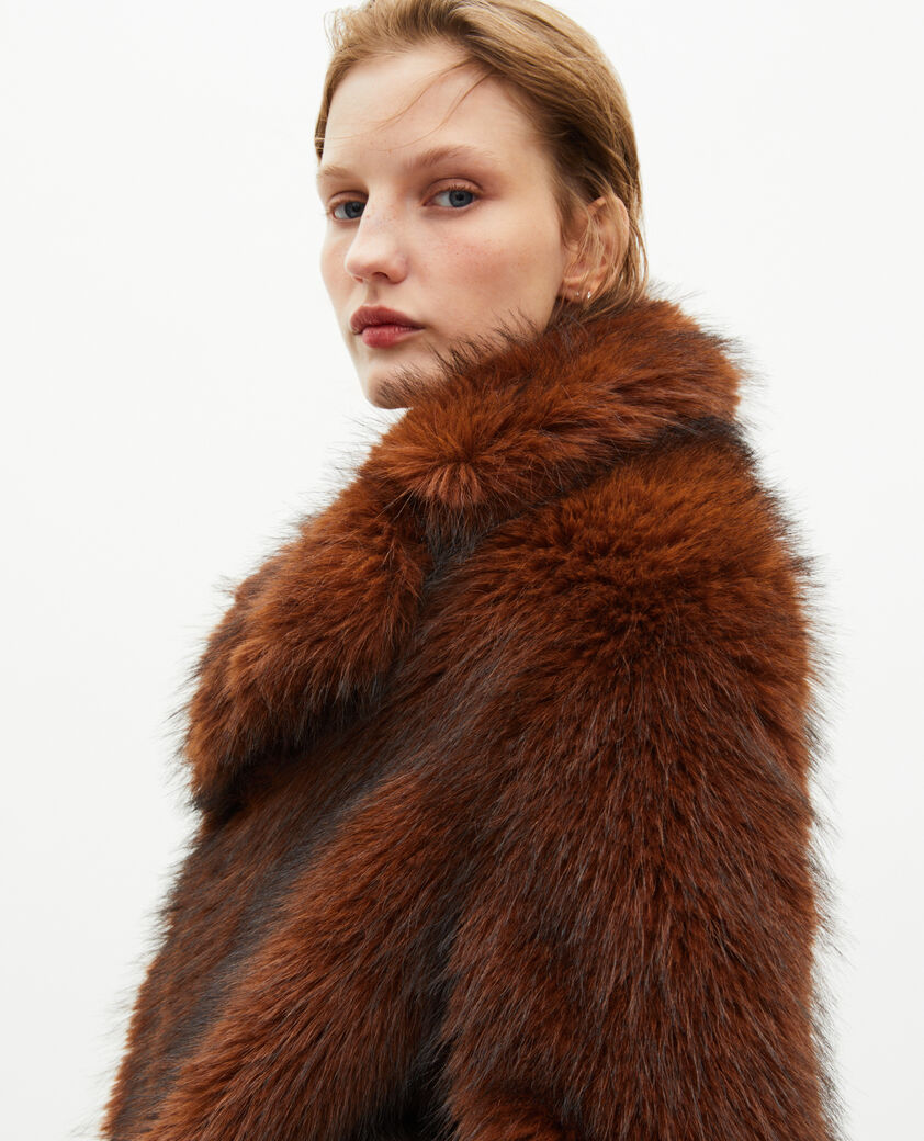 The Kooples F SAFRAN brown fur-effect short coat