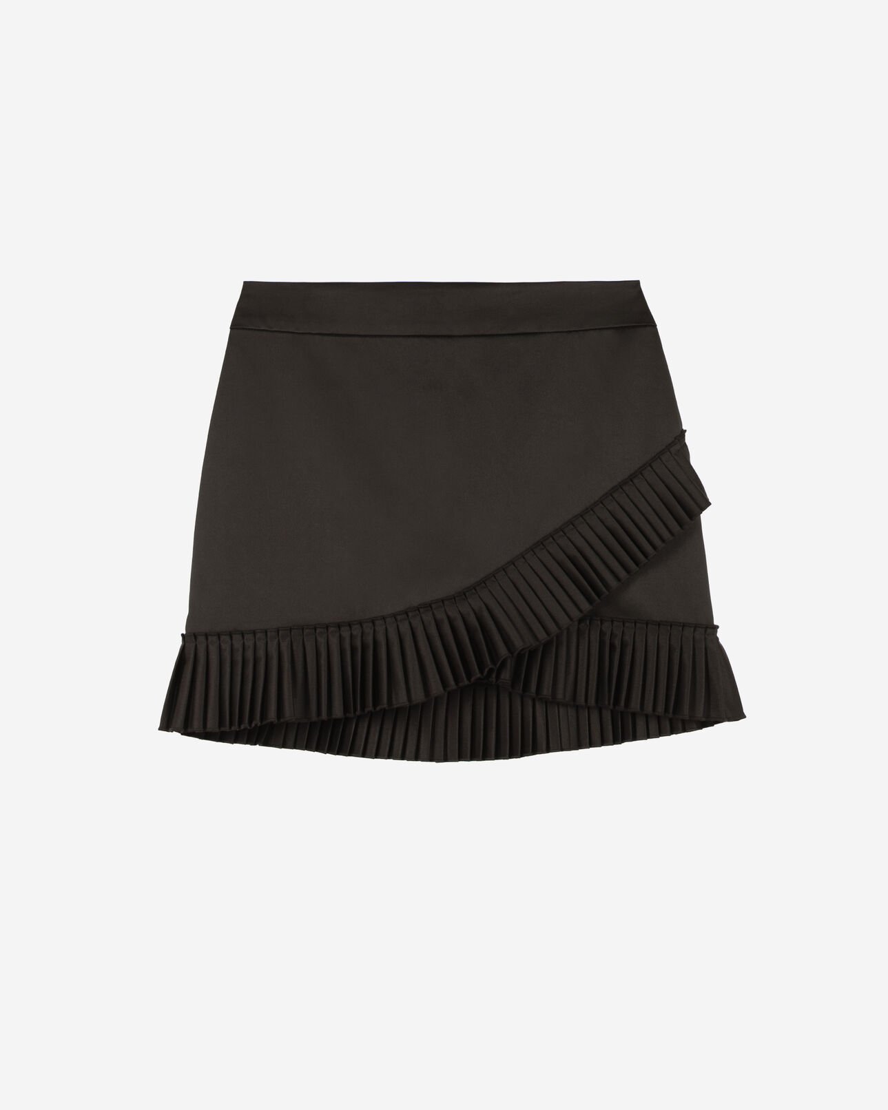The Kooples FEMME BLACK jupe courte style portefeuille satinée noire