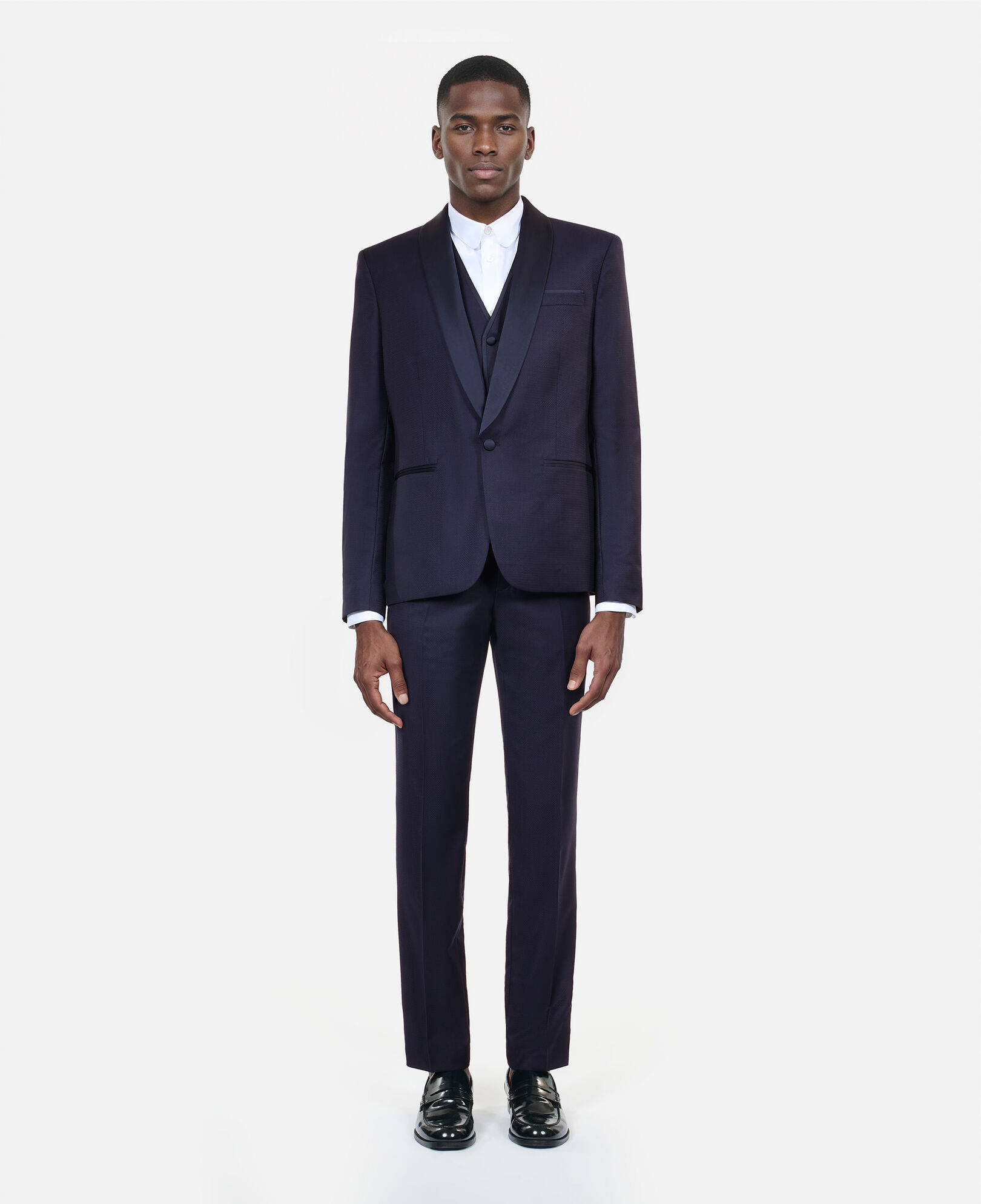 The Kooples MEN NAVY navy blue wool tuxedo fitted jacket