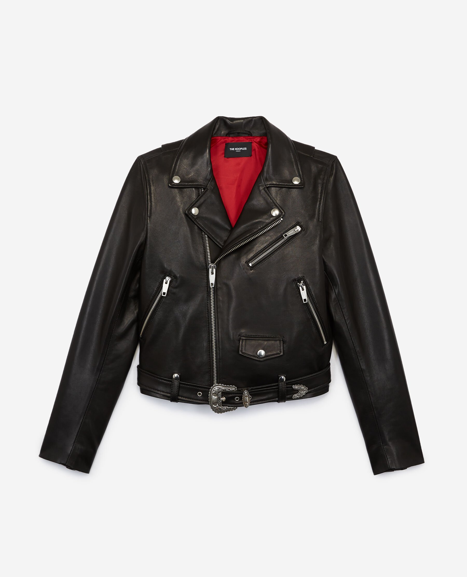 Black leather jacket with belt western
