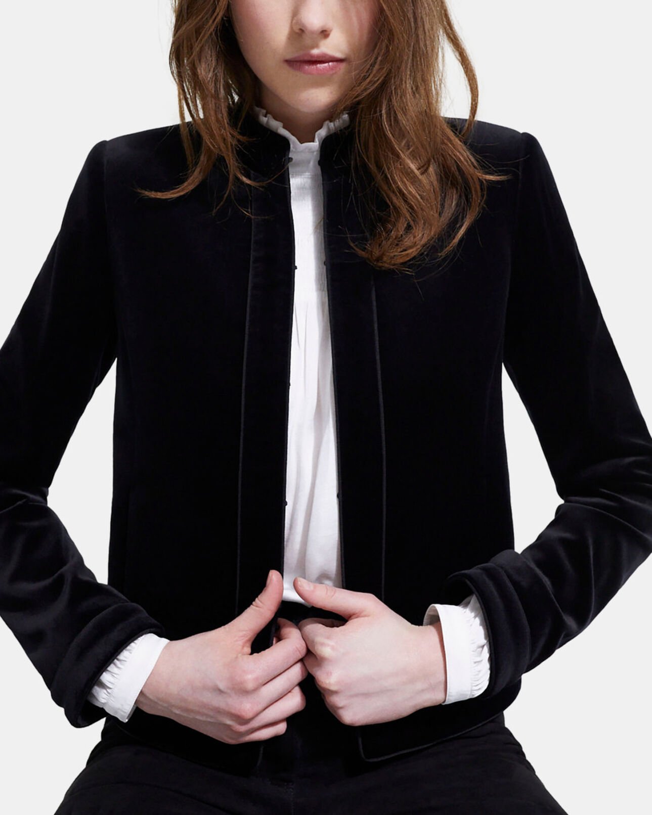 The Kooples WOMEN BLACK black velvet jacket