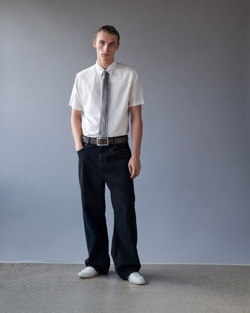 The Kooples HOMME BLACK WASHED jean baggy effet côtelé noir