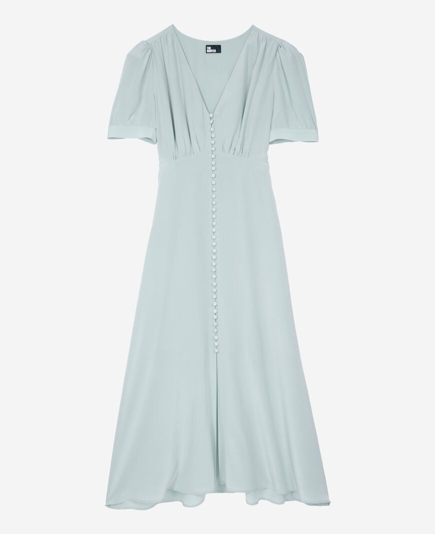 The Kooples WOMEN BLUE/GREEN long dress with blue silk buttoning