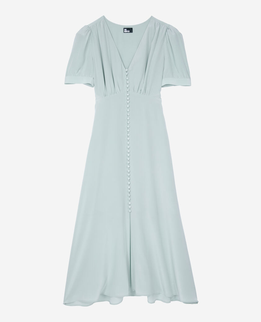 The Kooples WOMEN BLUE/GREEN long dress with blue silk buttoning