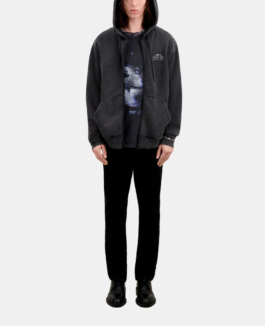 men's black hoodie with racing skull serigraphy