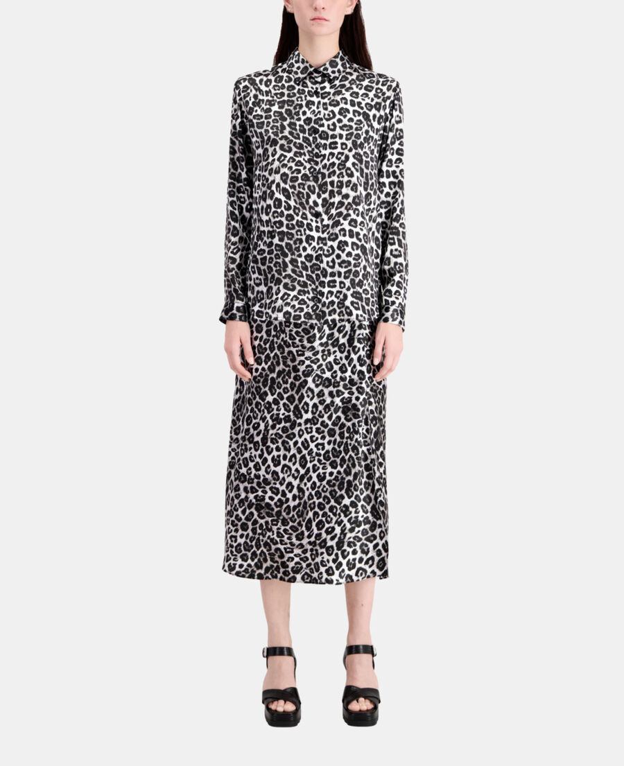 더 쿠플스 The Kooples Chemise imprimee en soie,BLACK WHITE LEOPARD