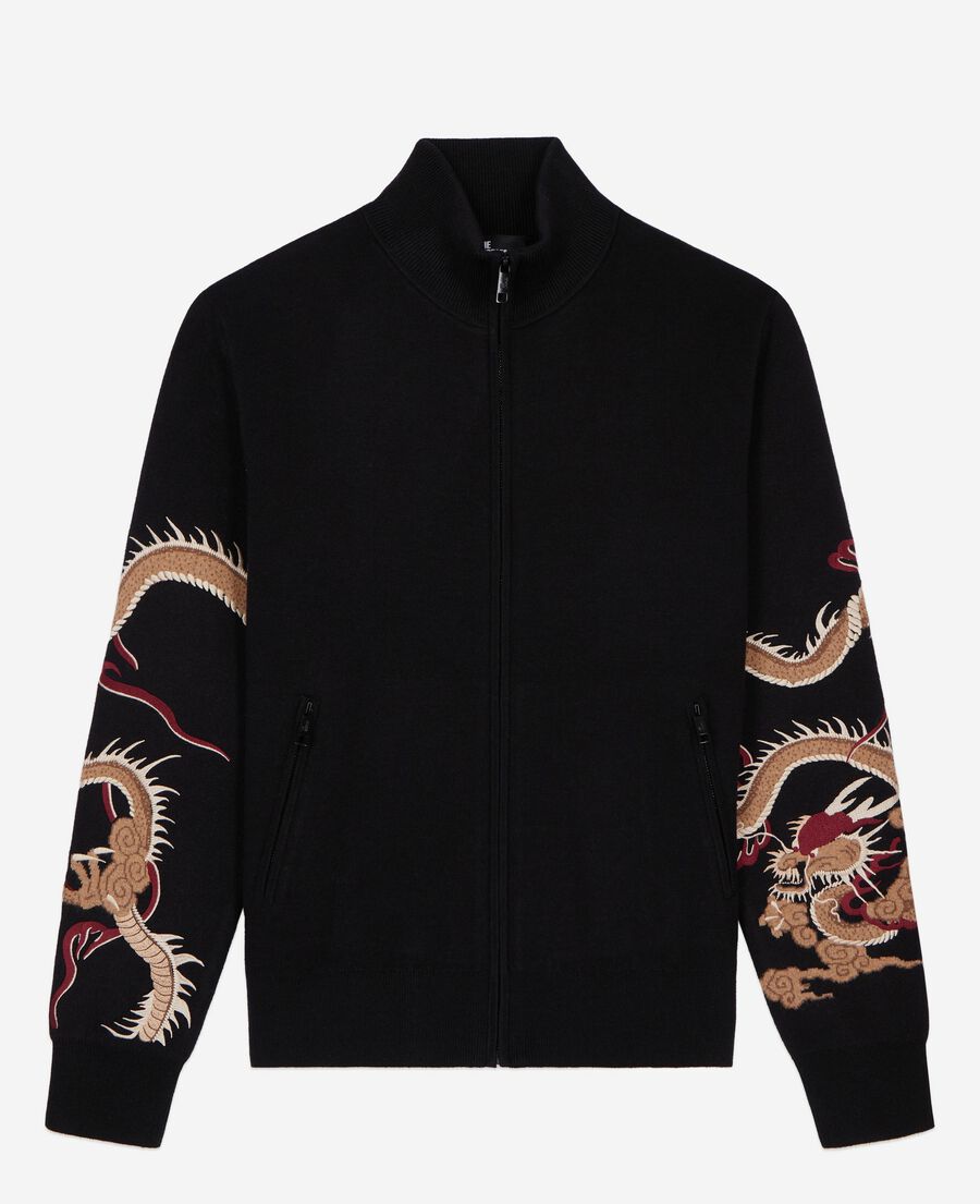 The Kooples H BLACK black wool-blend cardigan with dragon embroidery