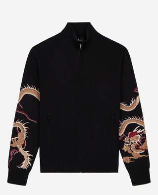 The Kooples H BLACK black wool-blend cardigan with dragon embroidery