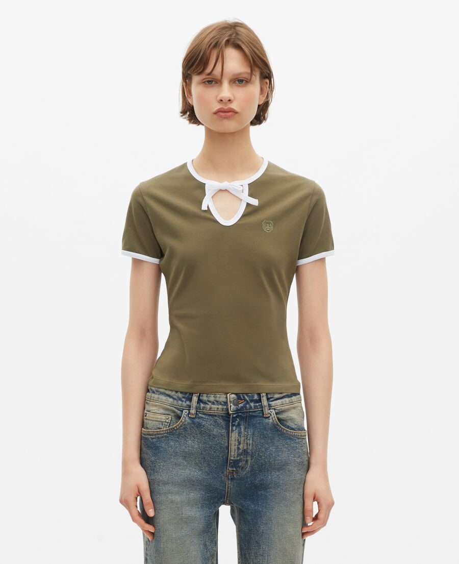 The Kooples DAMEN KAKI khaki t-shirt mit tropfenkragen