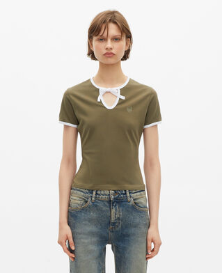 The Kooples DAMEN KAKI khaki t-shirt mit tropfenkragen