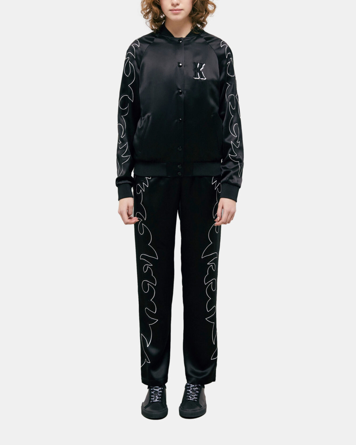 Black Teddy jacket with Western-style embroidery, BLACK, hi-res image number null