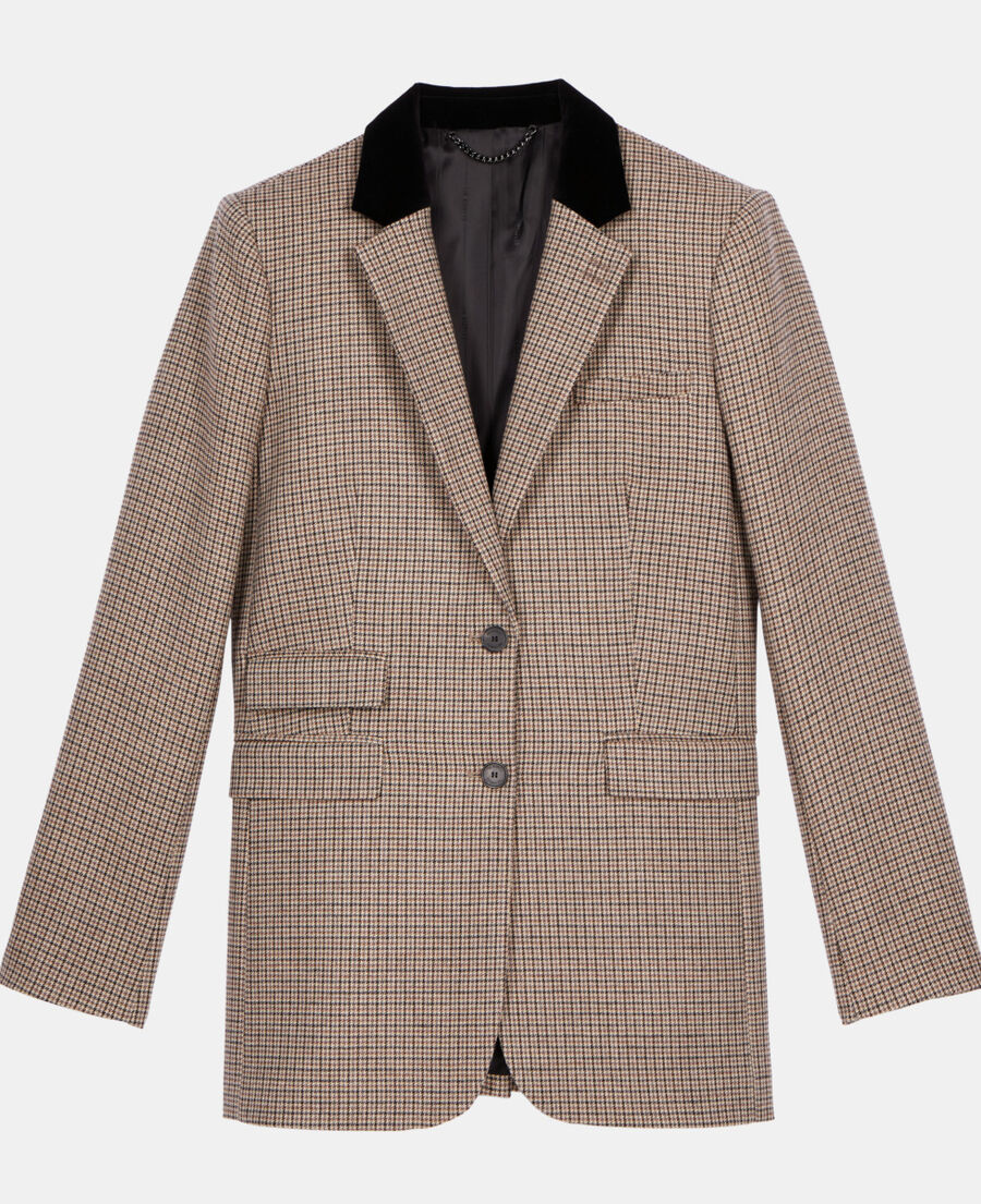 The Kooples FEMME BEIGE-BROWN veste tailleur pied de poule beige