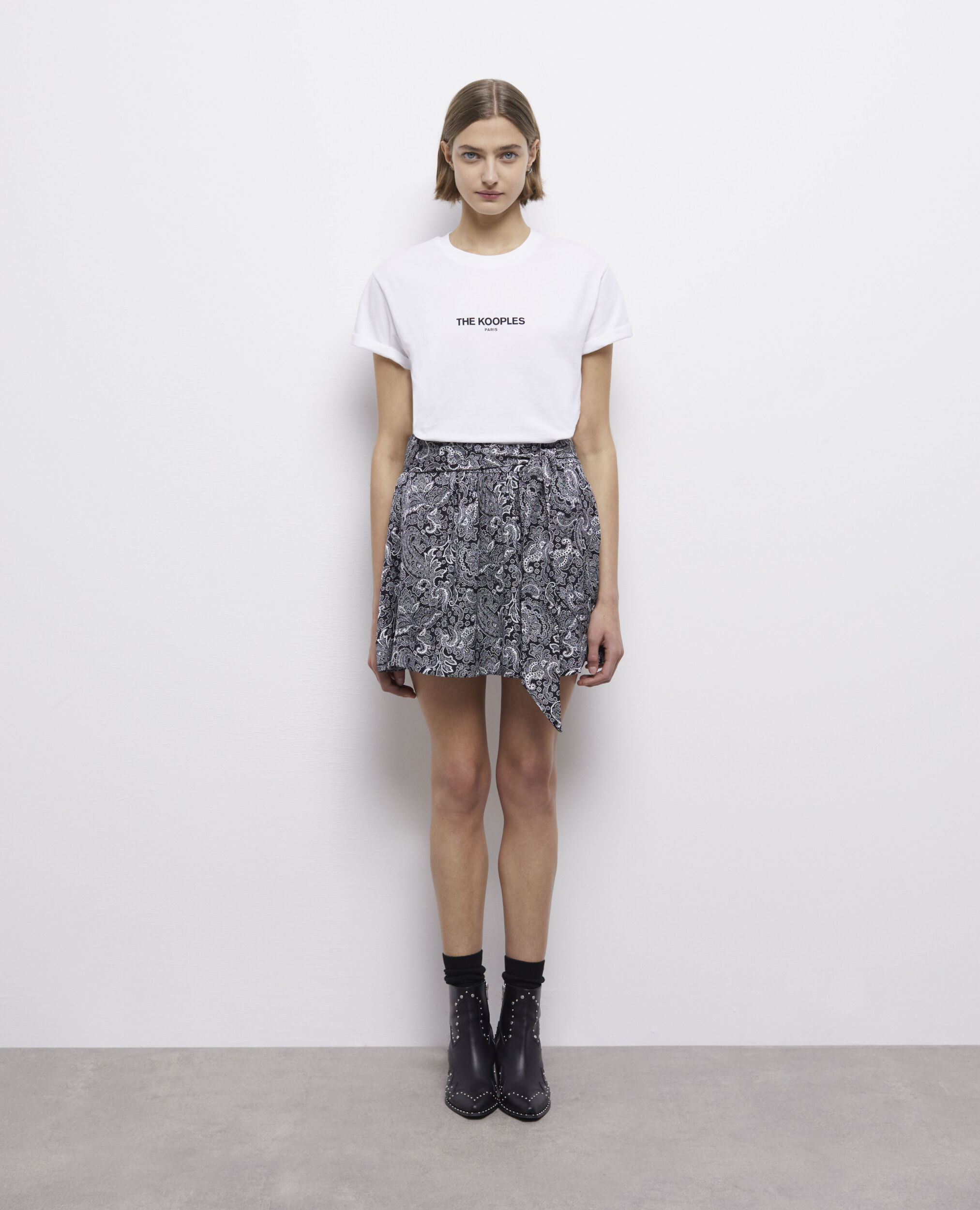 Short printed skirt, BLACK WHITE, hi-res image number null