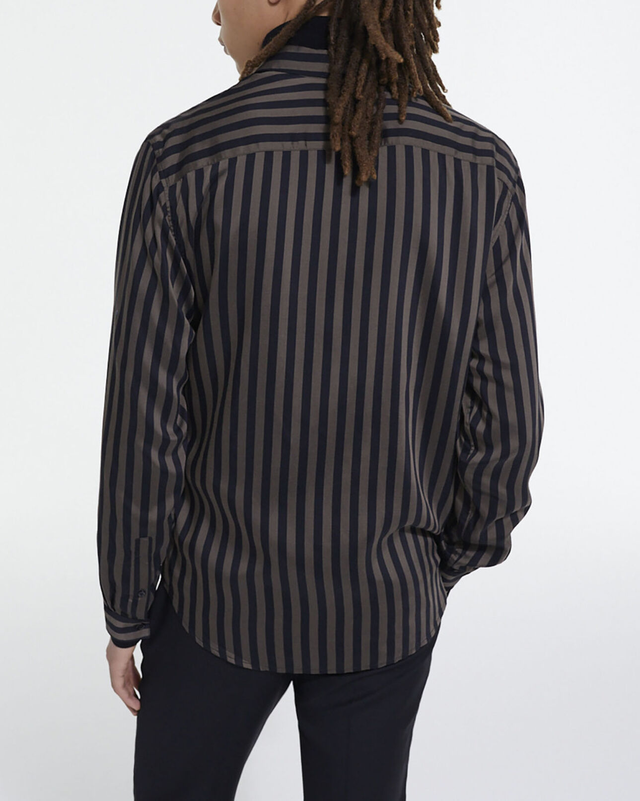 The Kooples MEN BLACK BEIGE striped shirt with classic collar