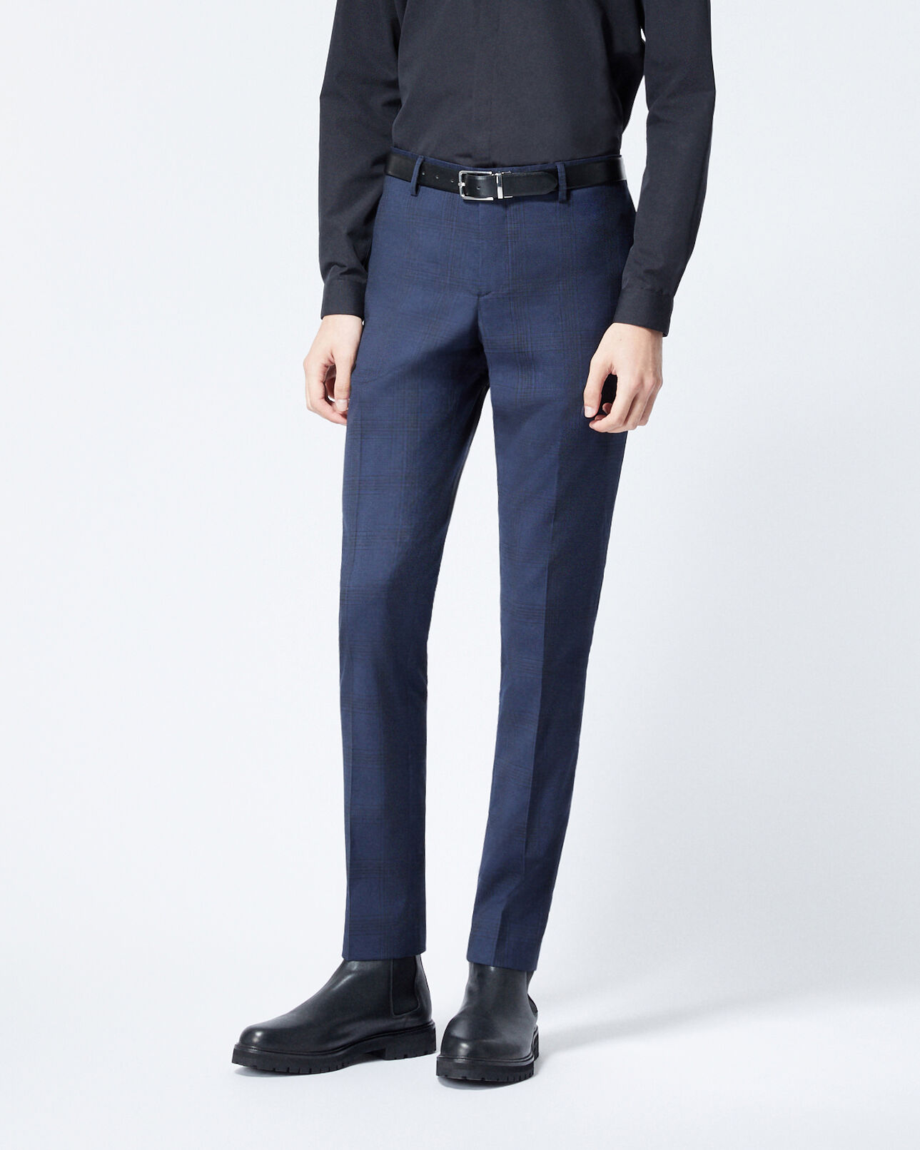 The Kooples HOMME NAVY pantalon costume laine bleu à carreaux