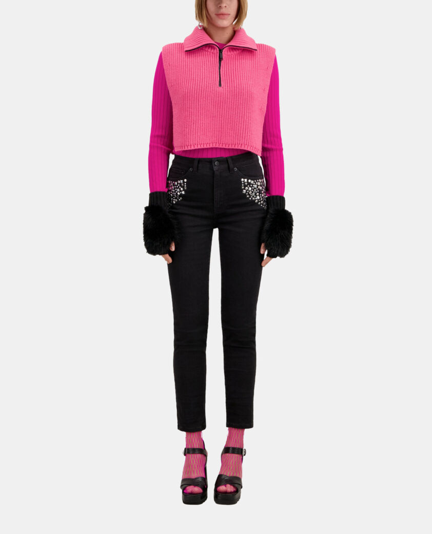 The Kooples WOMEN OLD PINK pink ribbed wool plastron