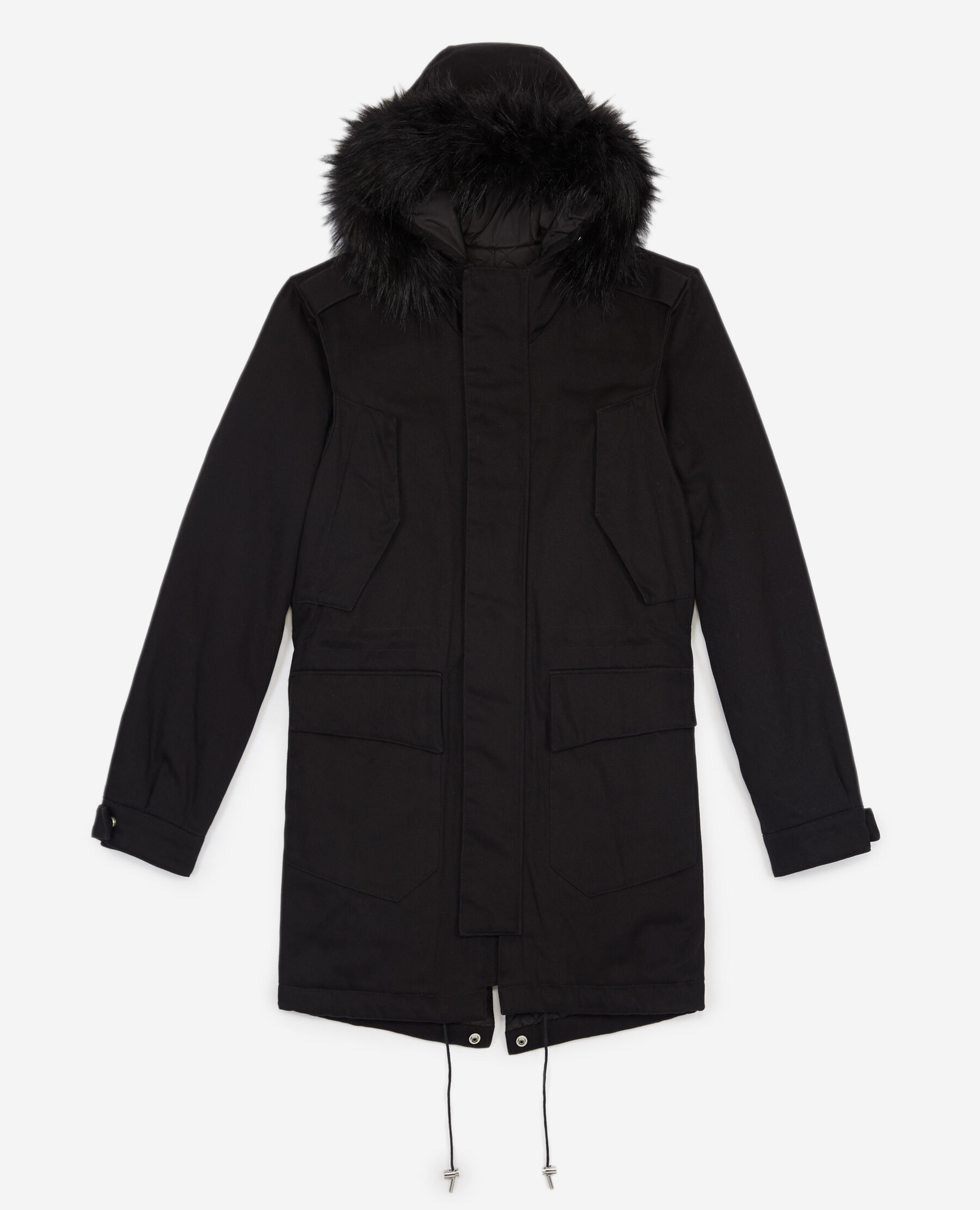 Cotton twill parka with leather details