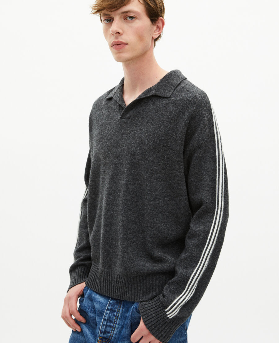The Kooples MEN GREY wool polo neck sweater with contrasting gray stripes