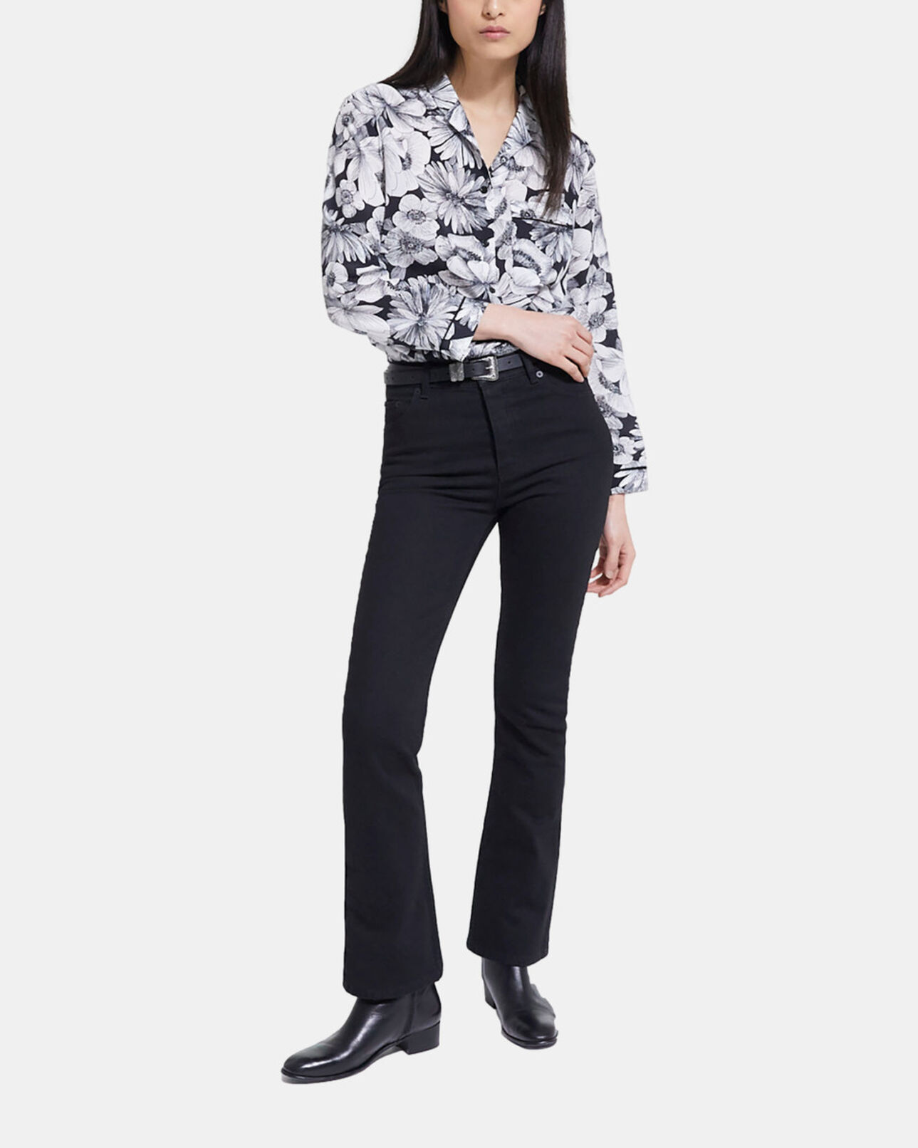 The Kooples WOMEN BLACK WHITE floral silk shirt