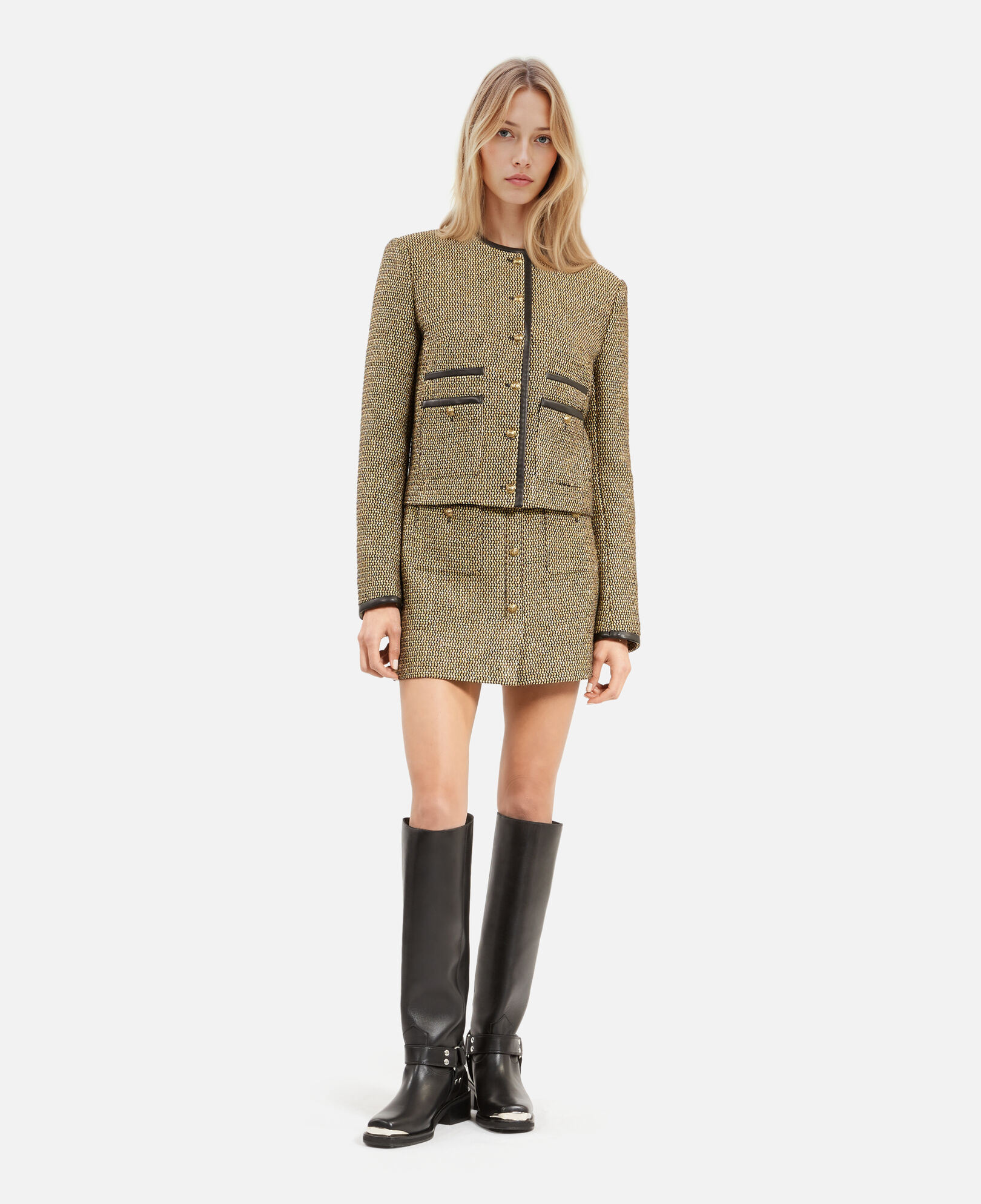 The Kooples FEMME BLACK / GOLD veste courte noire et dorée