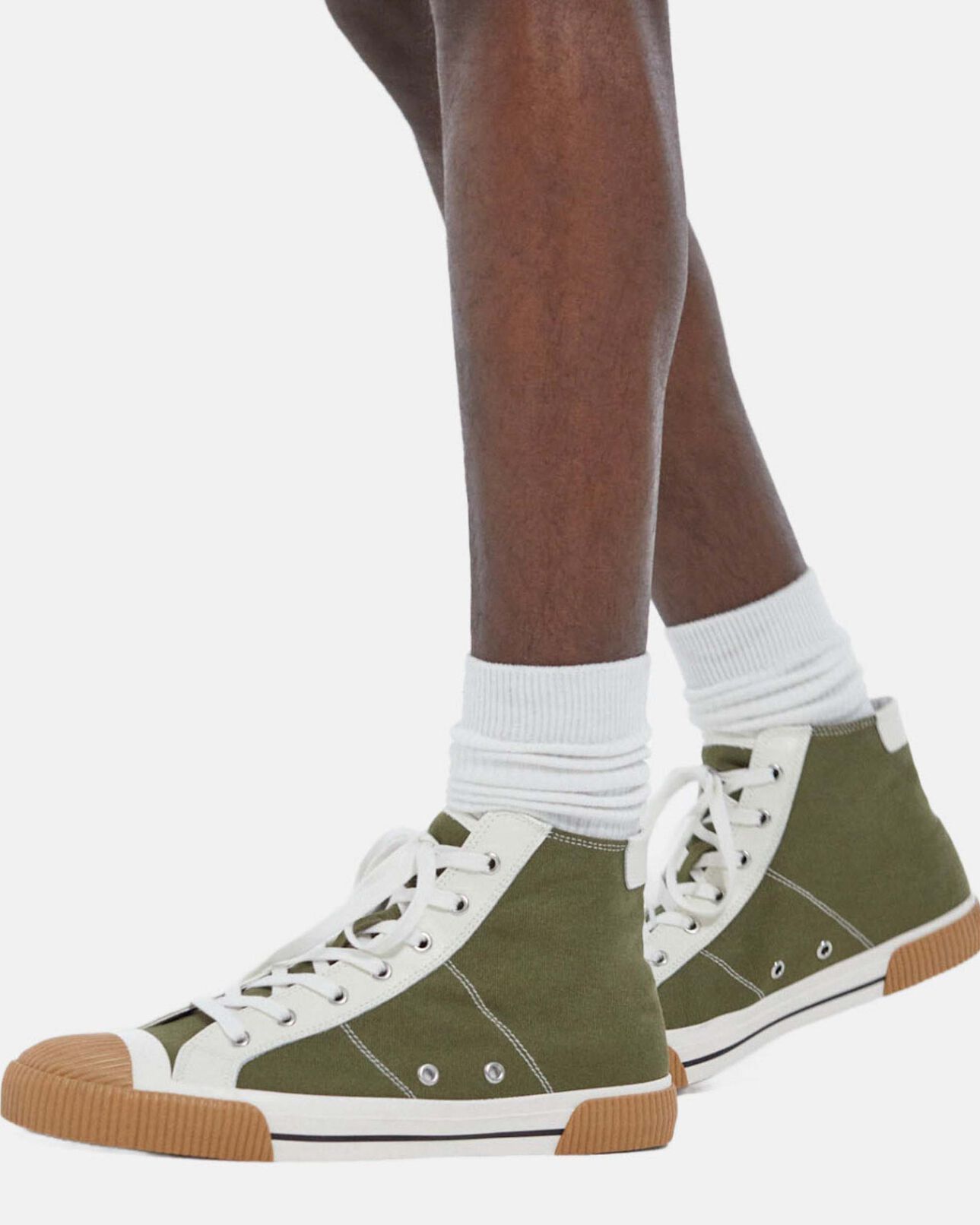 The Kooples MIXED KAKI khaki high-top lace-up canvas sneakers