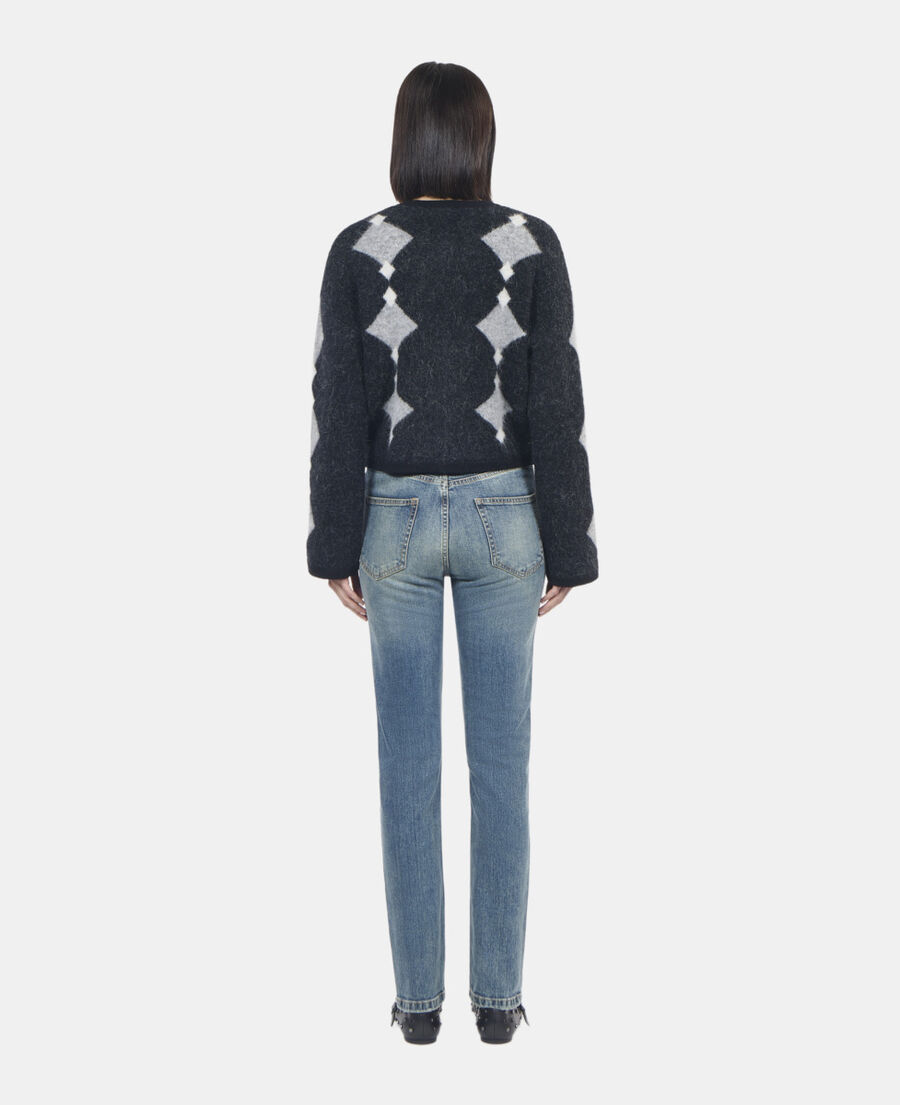 The Kooples F BLACK GREY WHITE grey alpaca diamond cardigan