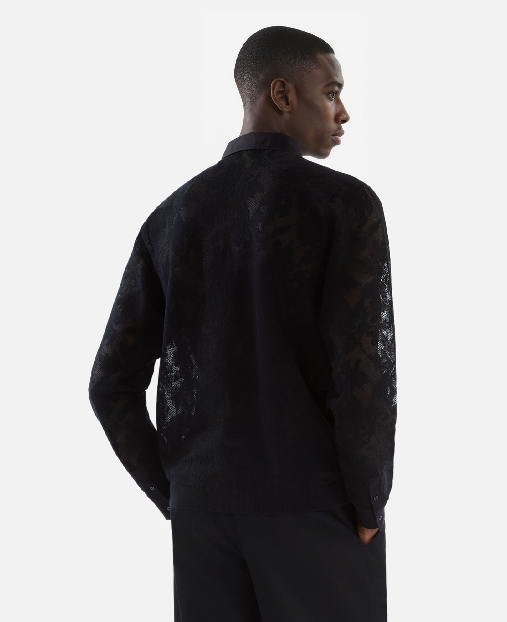 The Kooples MEN BLACK black lace effect mesh shirt