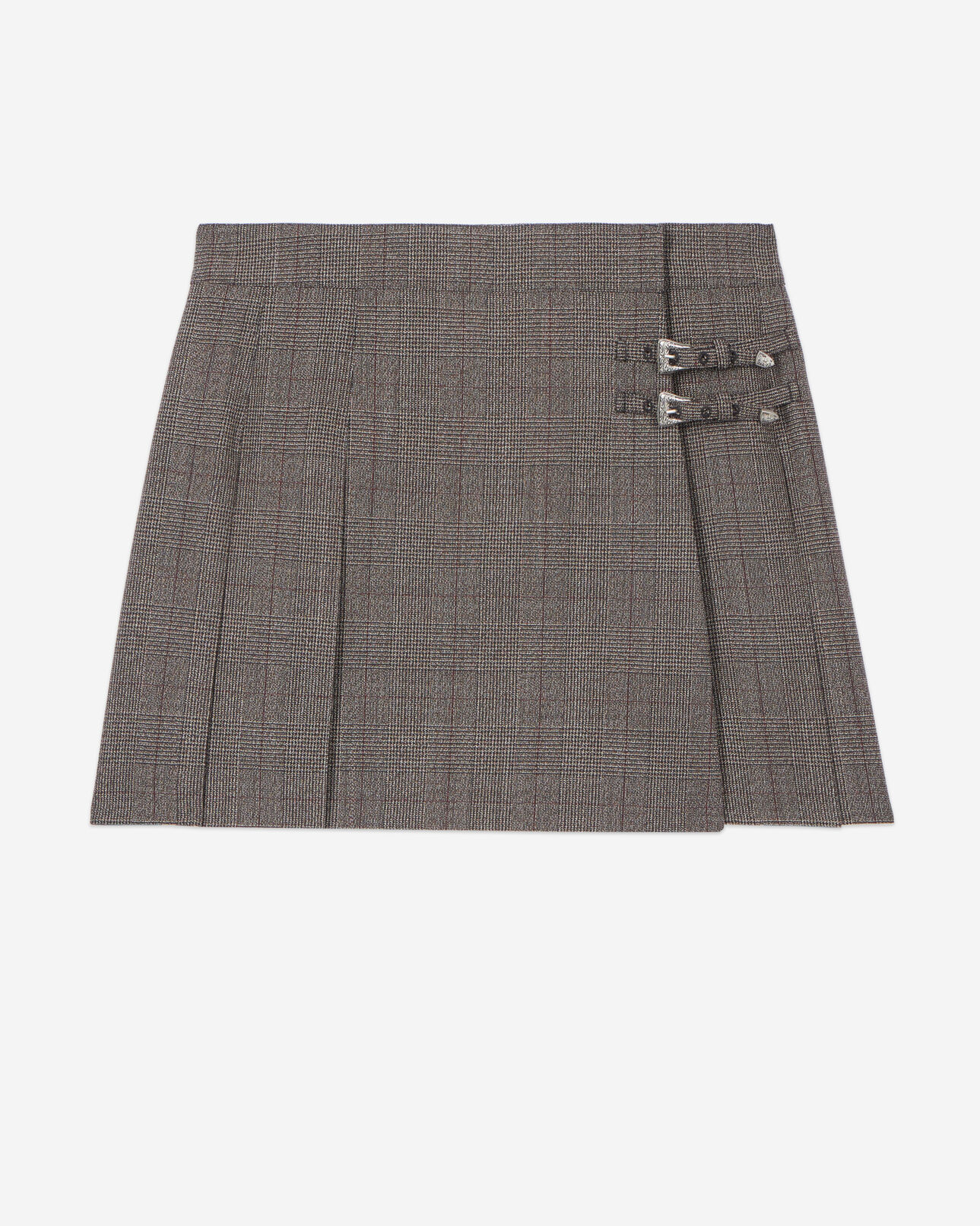 The Kooples WOMEN BROWN short prince of wales skirt in brown wool