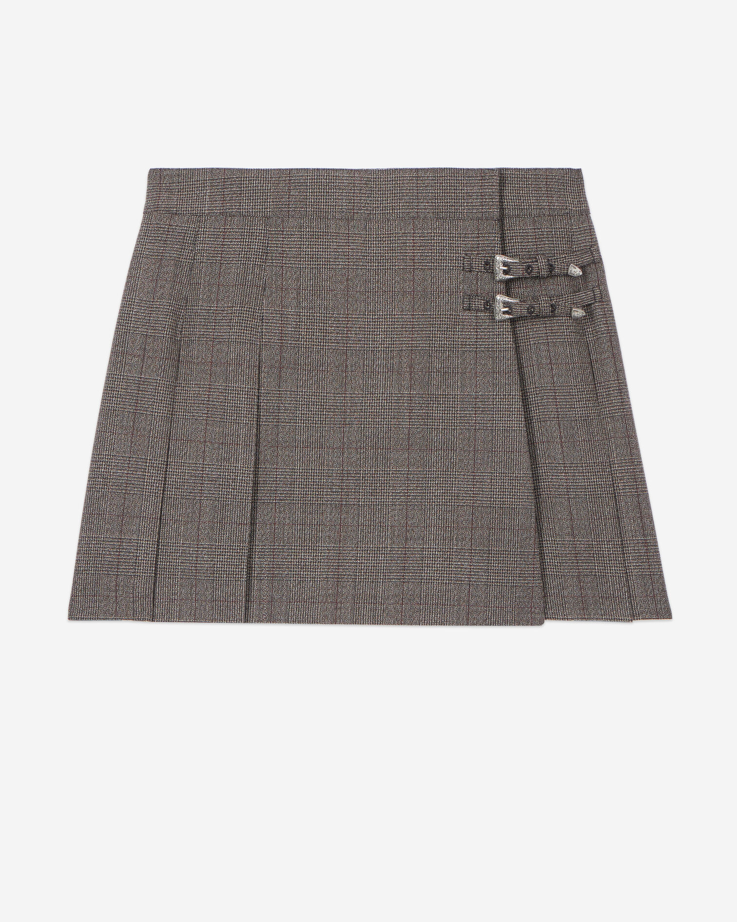 Short Prince of Wales skirt in brown wool, BROWN, hi-res image number null