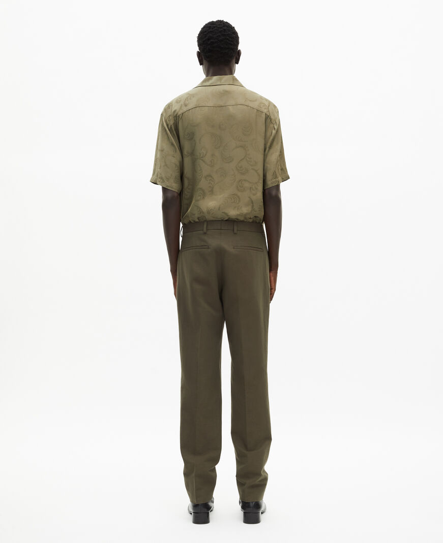 The Kooples HOMME KAKI pantalon de costume droit en coton lin kaki