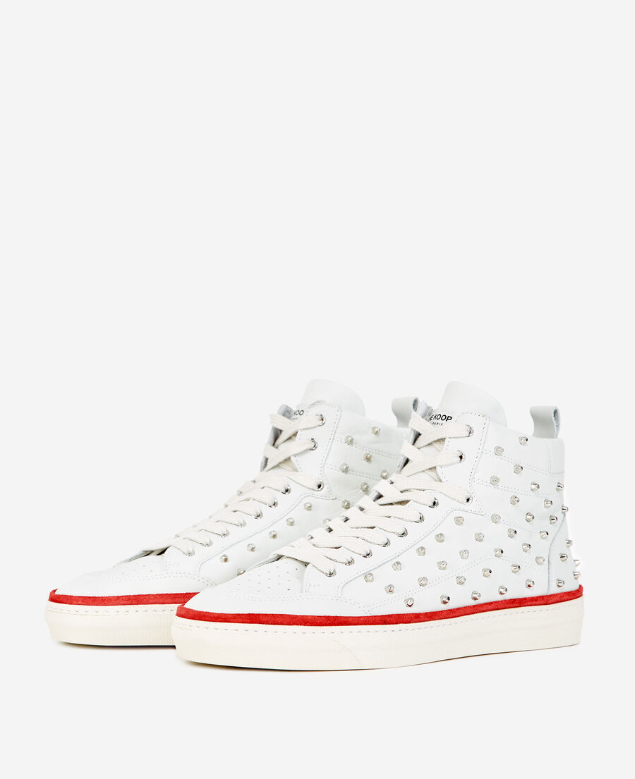 studded white leather trainers