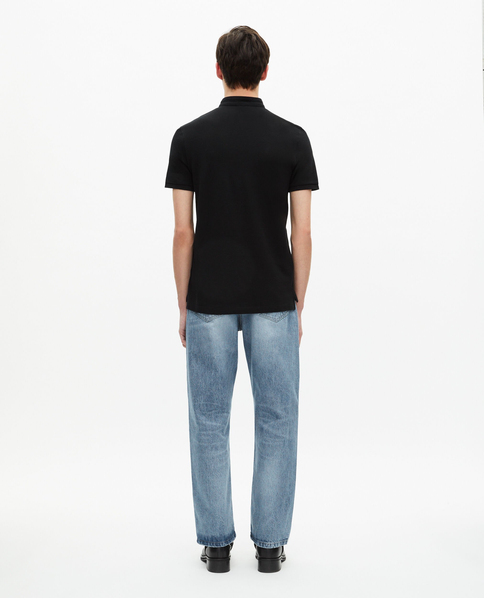 Black cotton polo t-shirt, BLACK, hi-res image number null