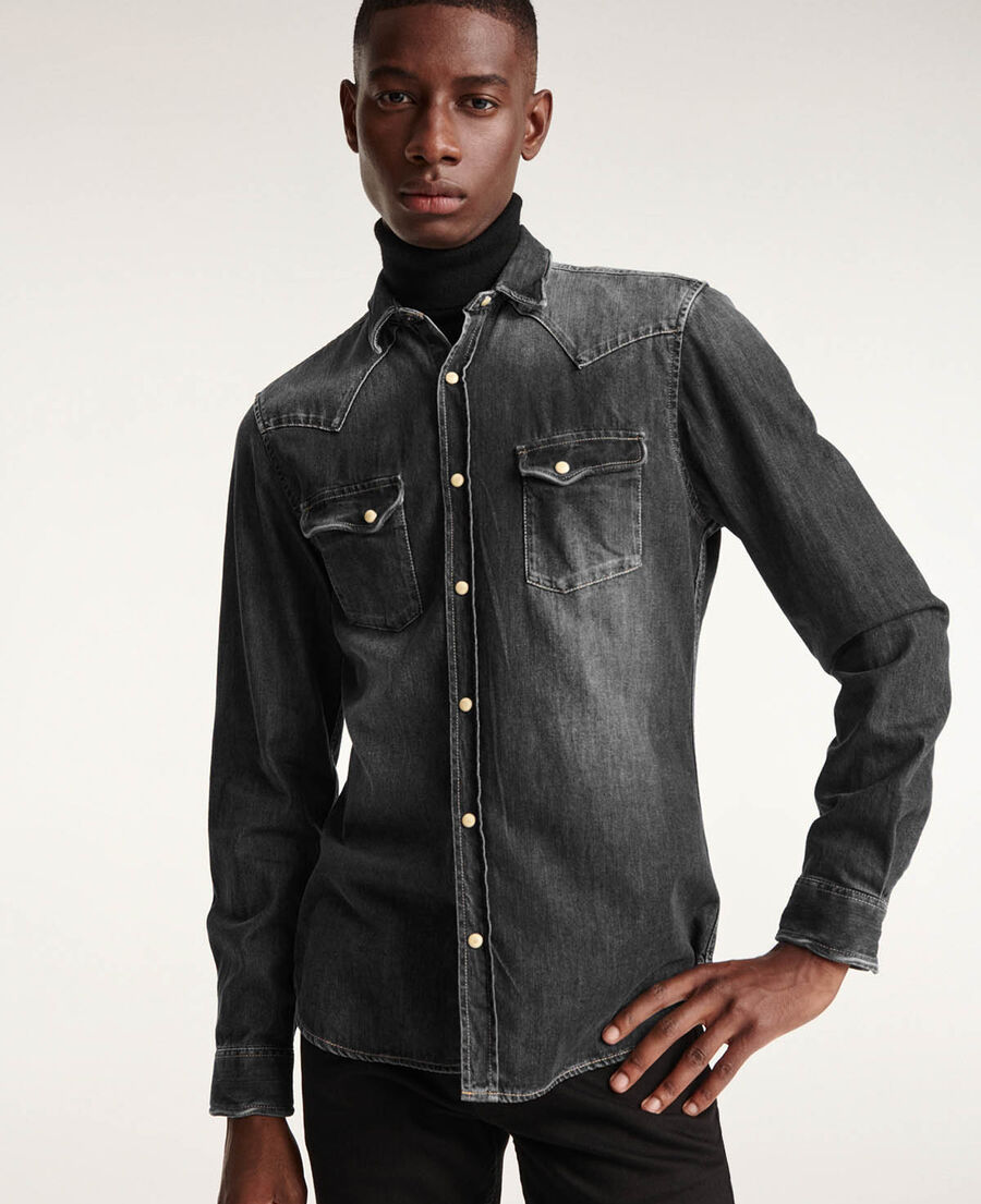 chemise jean gris délavé détails western