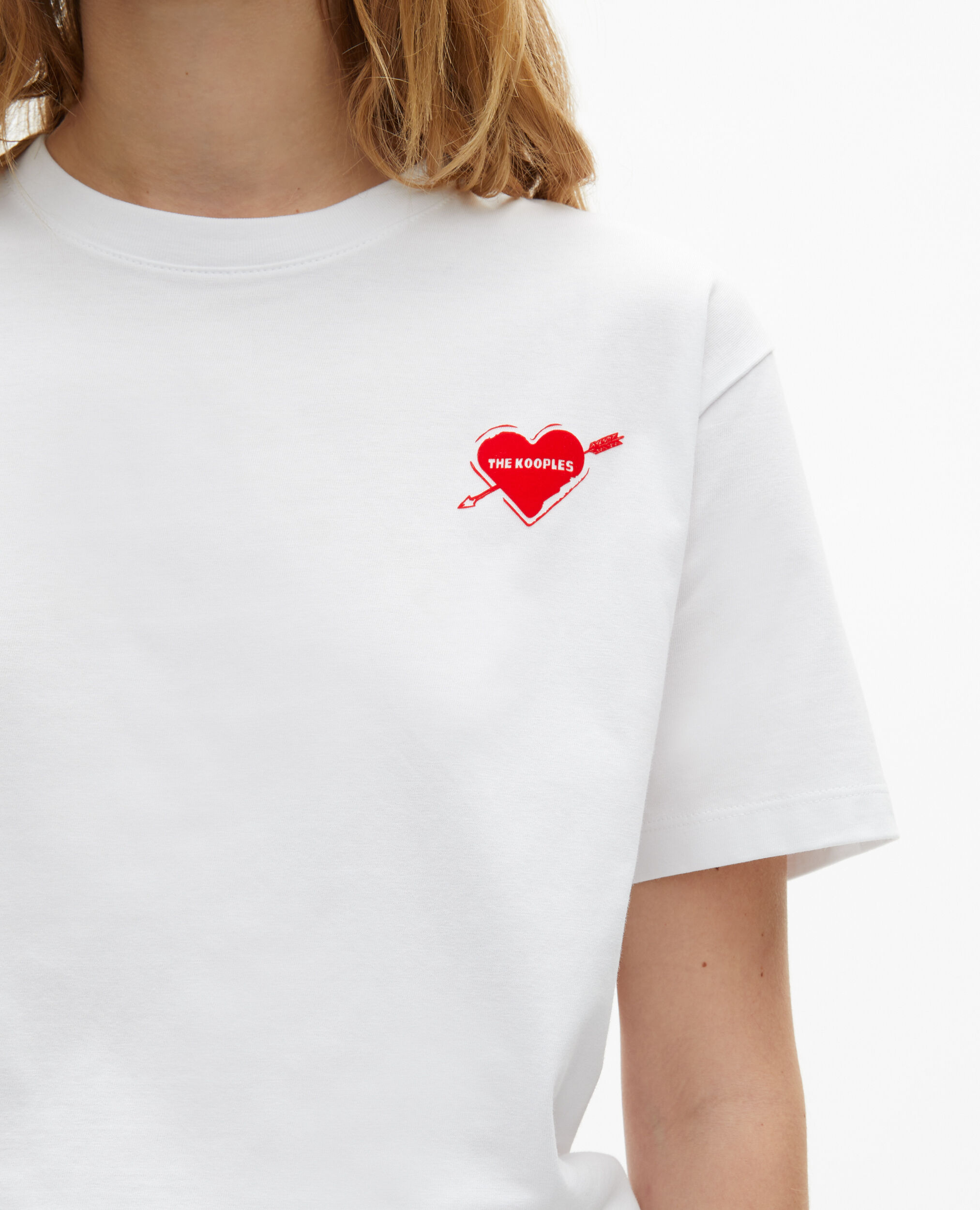 White T-shirt with heart flocking, WHITE, hi-res image number null