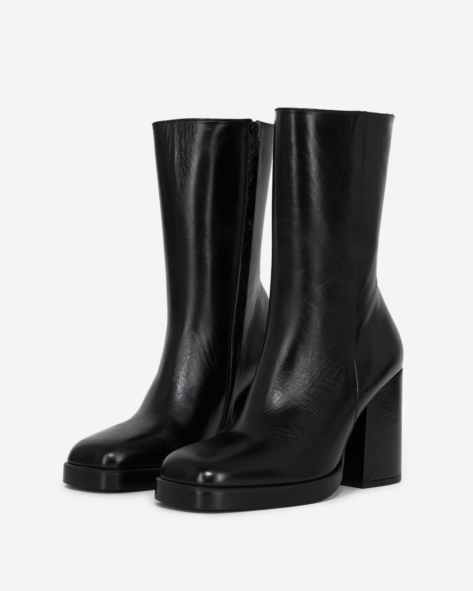Schwarze Stiefeletten Glacé-Leder mit Absatz, BLACK, hi-res image number null