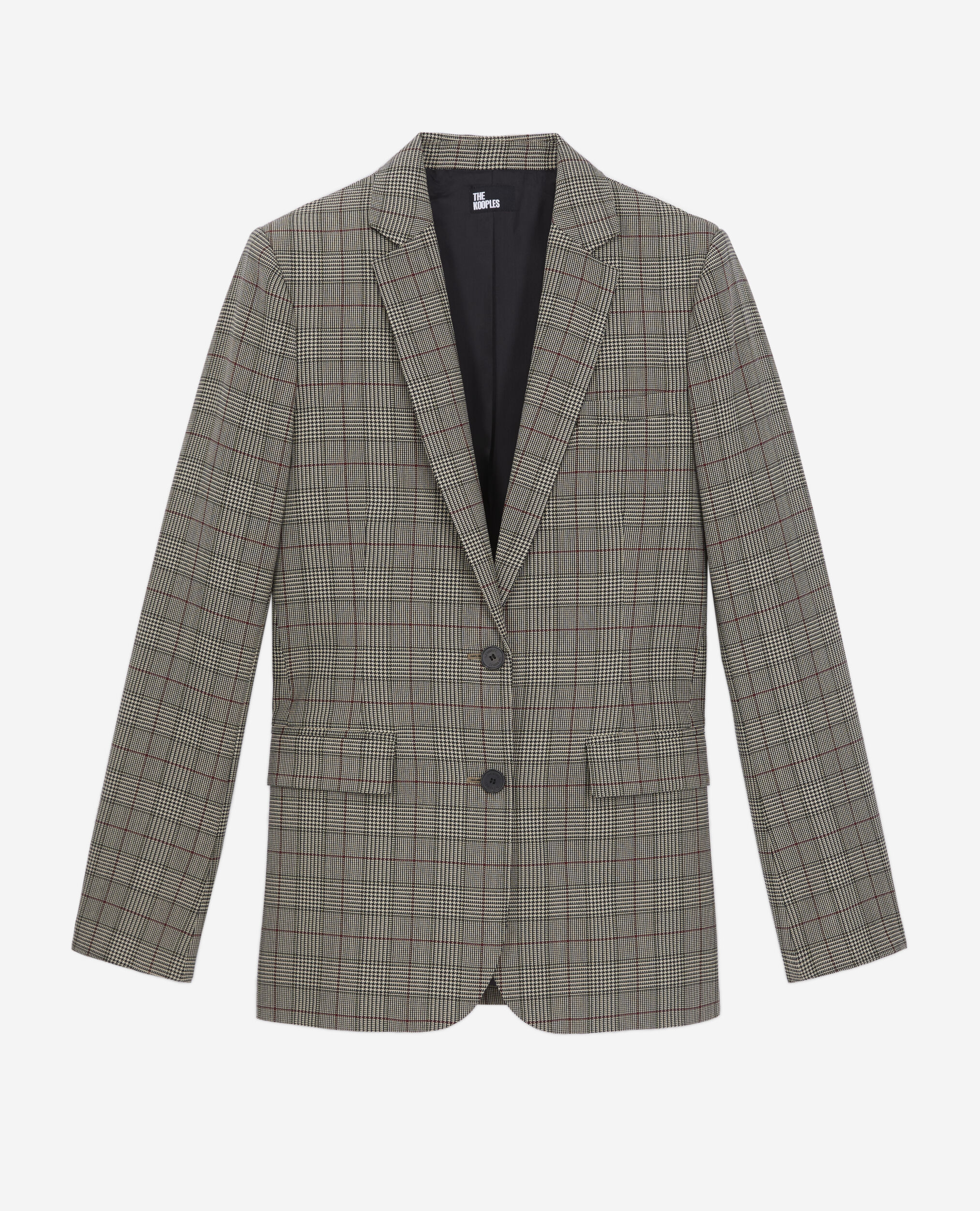 Beige and burgundy Prince of Wales blazer, ECRU / BLACK / BURGUNDY, hi-res image number null