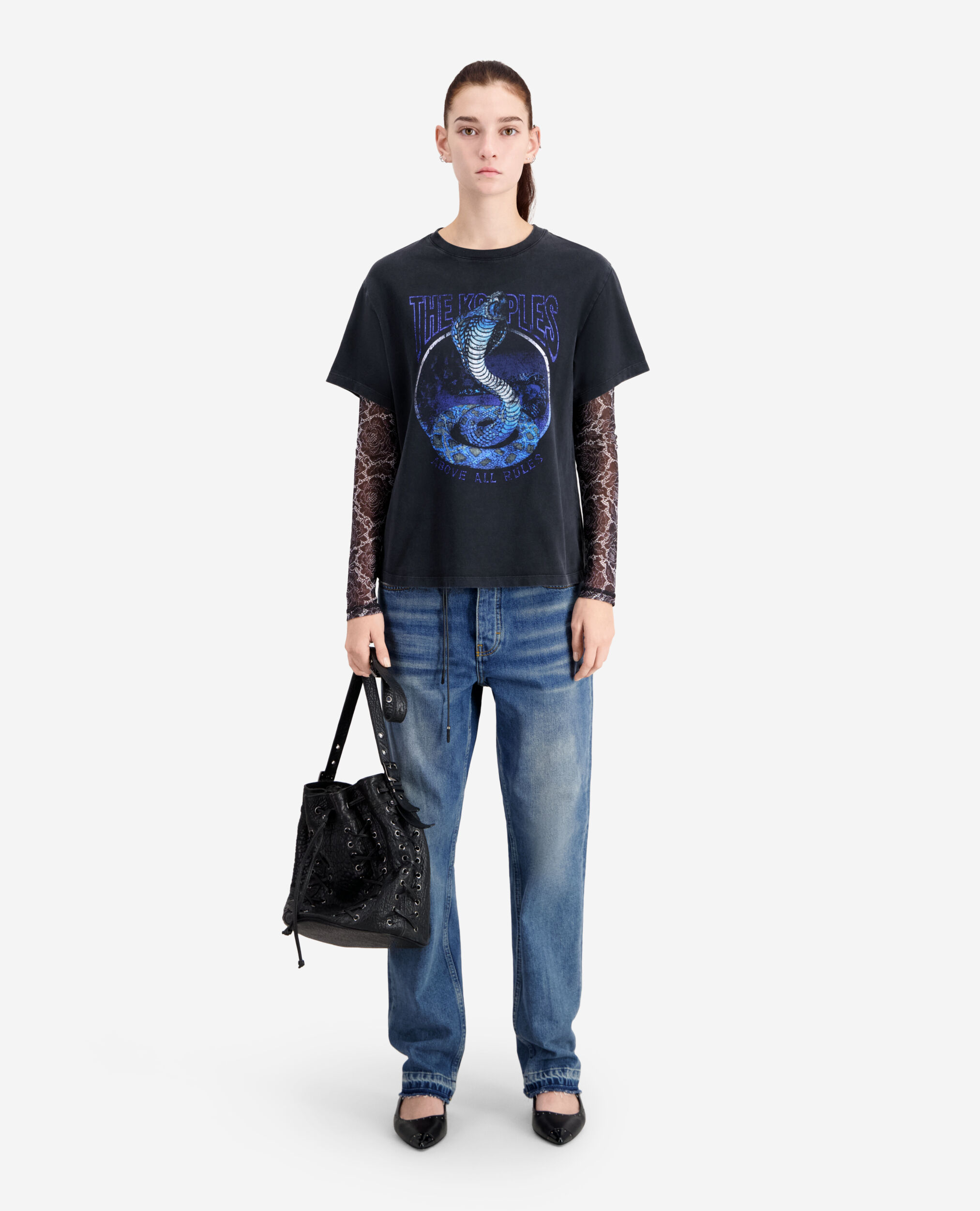 T-shirt Femme noir avec sérigraphie Cobra, BLACK BLUE, hi-res image number null