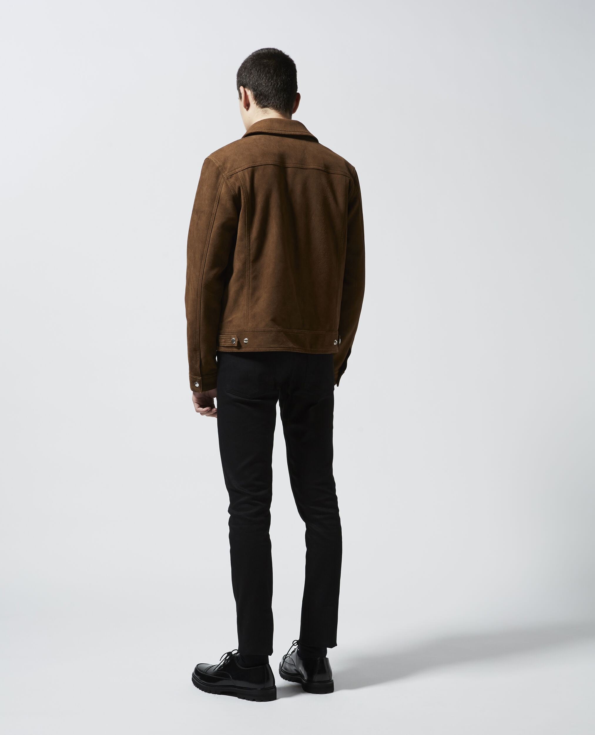 Brown suede-effect winter leather jacket, NOISETTE, hi-res image number null