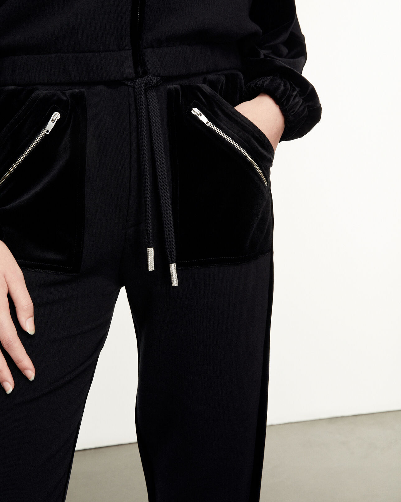 The Kooples WOMEN BLACK black dual-fabric joggers with zip