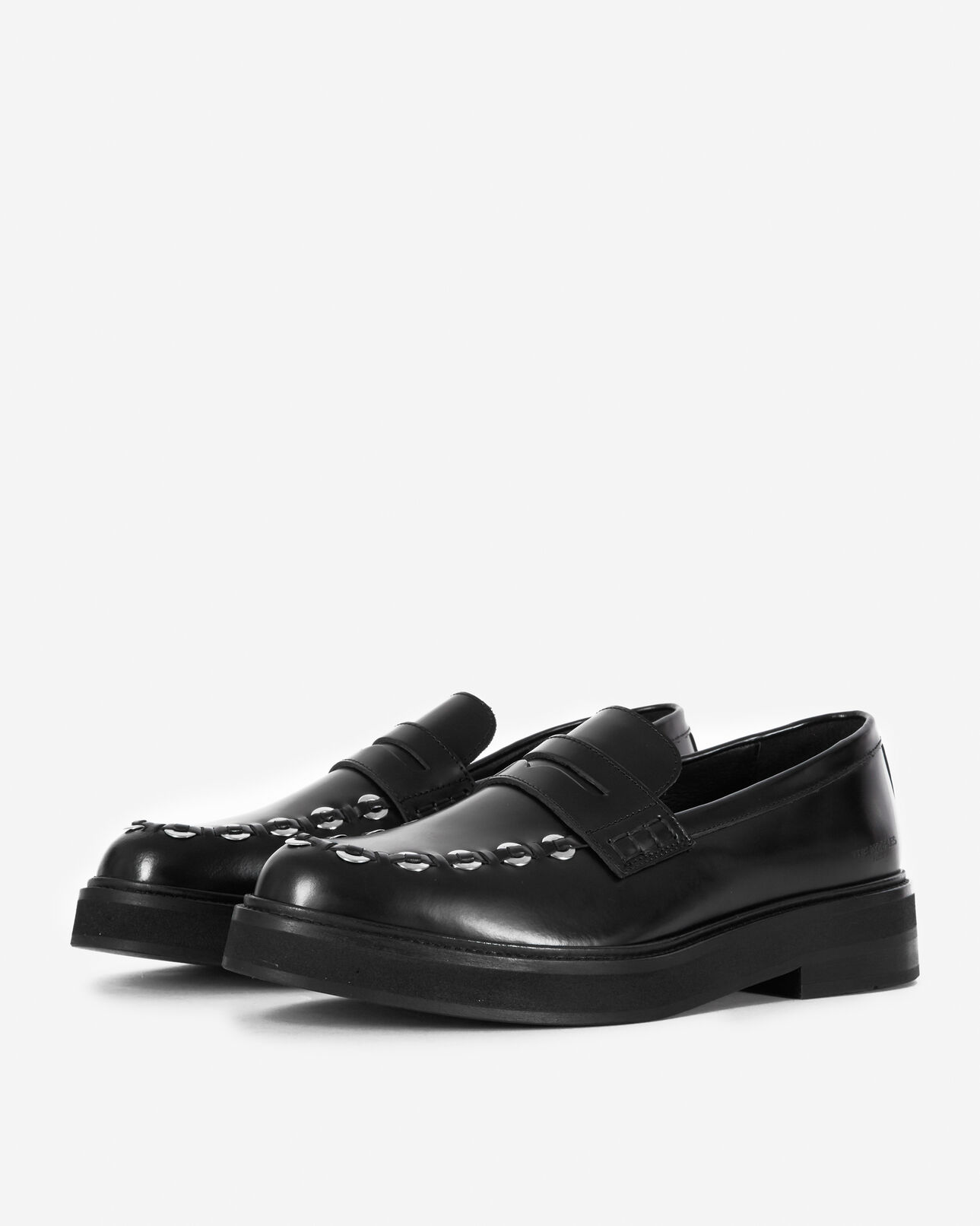 The Kooples FEMME BLACK mocassins noirs cuir à œillets tressés