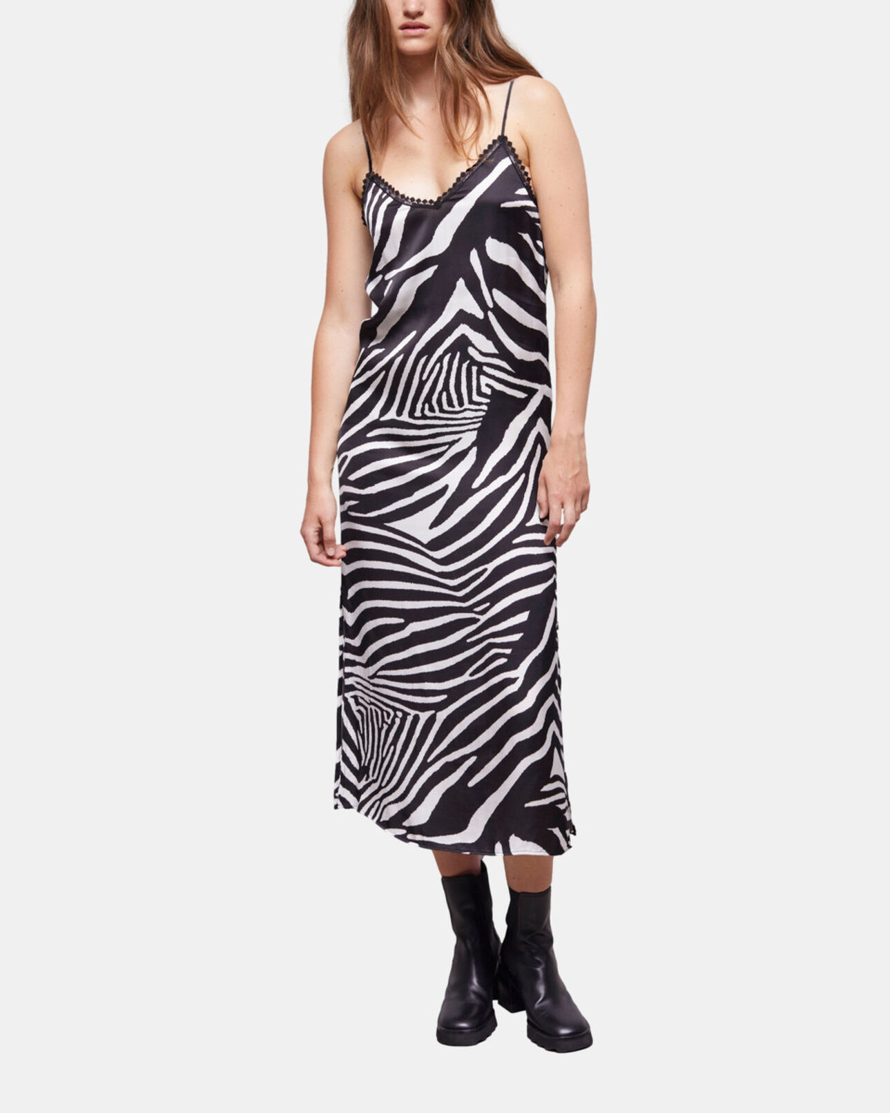 The Kooples MUJER BLACK WHITE vestido largo estampado