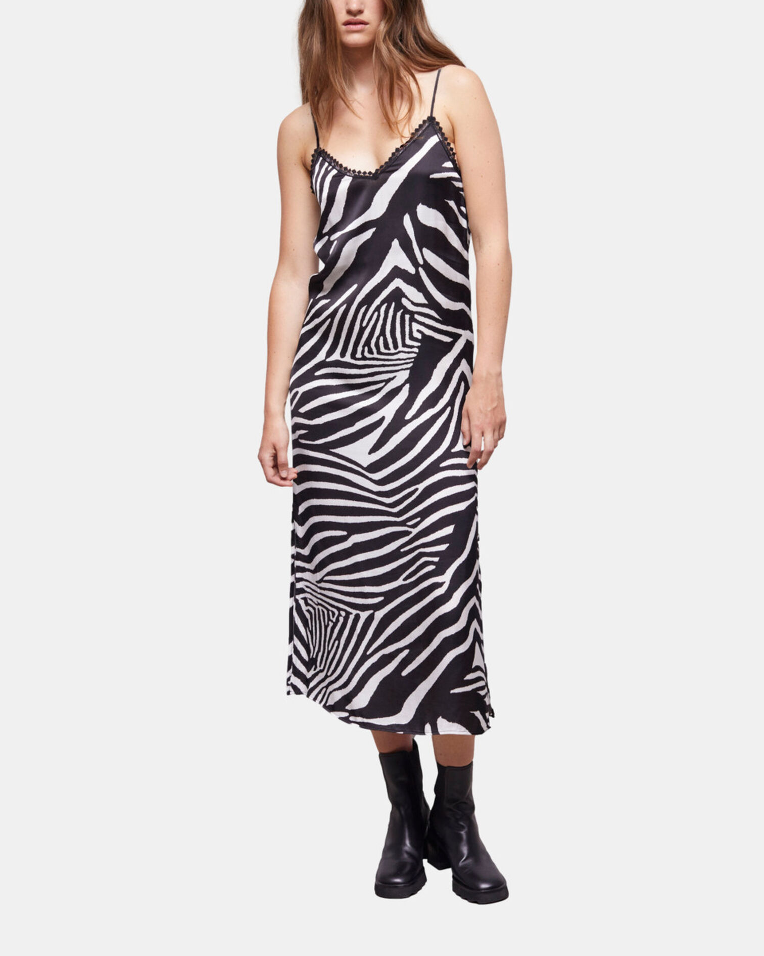 Vestido largo estampado, BLACK WHITE, hi-res image number null