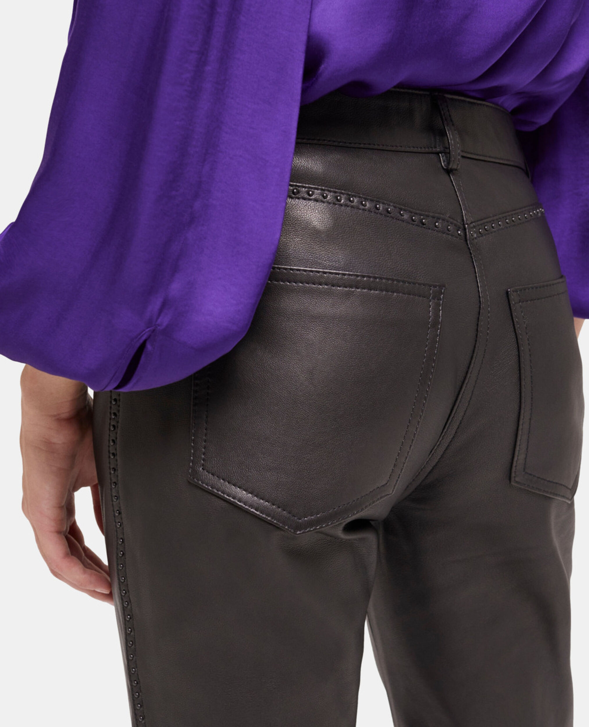 Pantalón piel tachuelas negro, BLACK, hi-res image number null