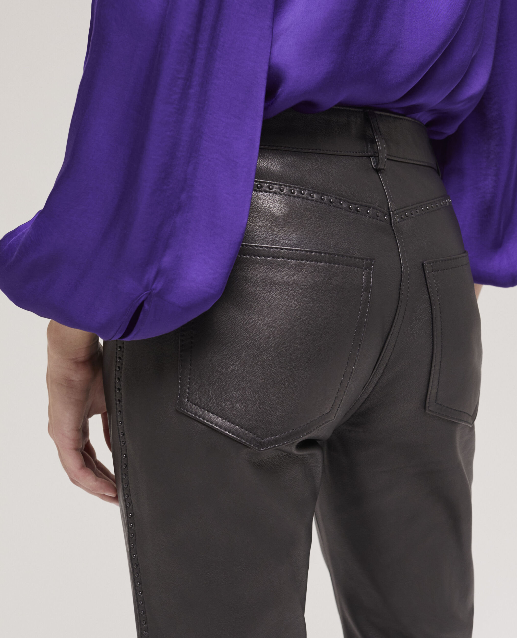 Pantalon en cuir à studs noir, BLACK, hi-res image number null