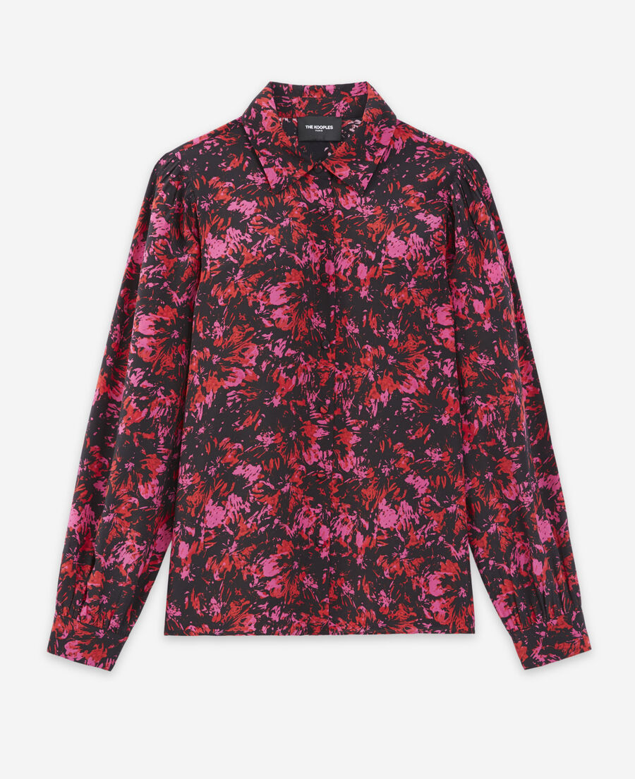 red and pink patterned silk shirt