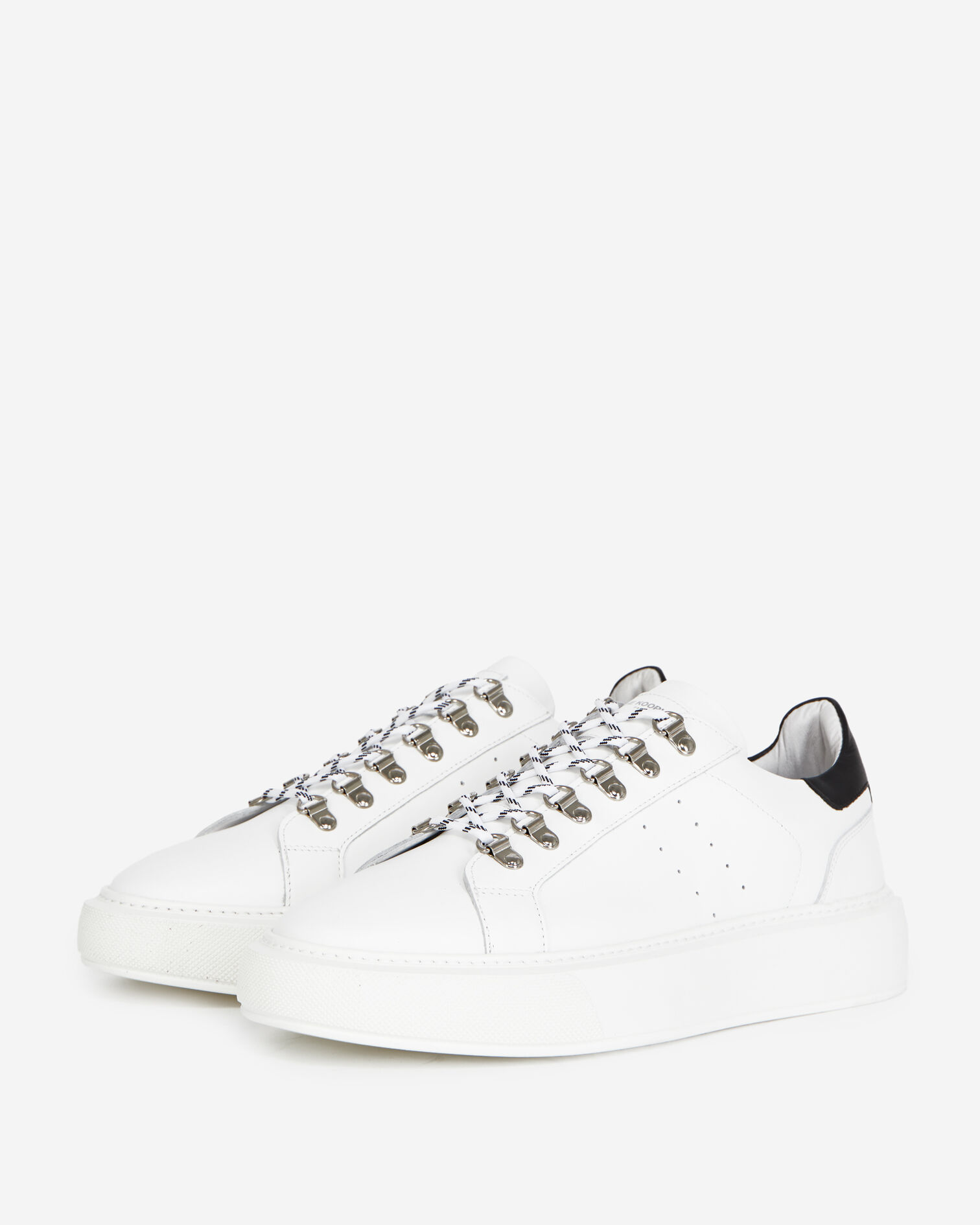 Wedge white sneakers in leather with eyelets, WHITE, hi-res image number null