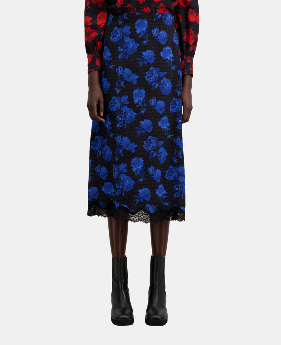 long printed silk skirt with lace details
