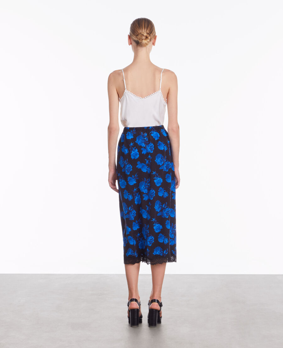 long printed silk skirt with lace details