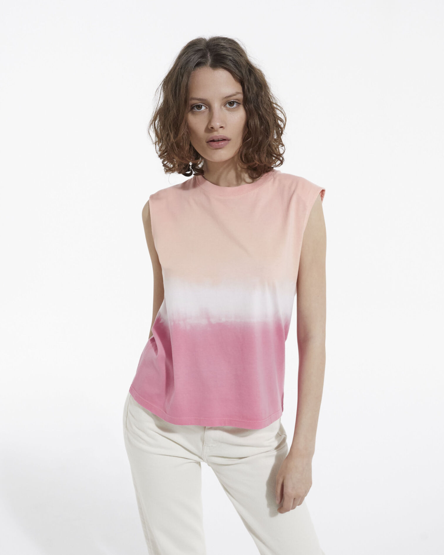 T-shirt coton rose et blanc motif dégradé, BLUSH, hi-res image number null
