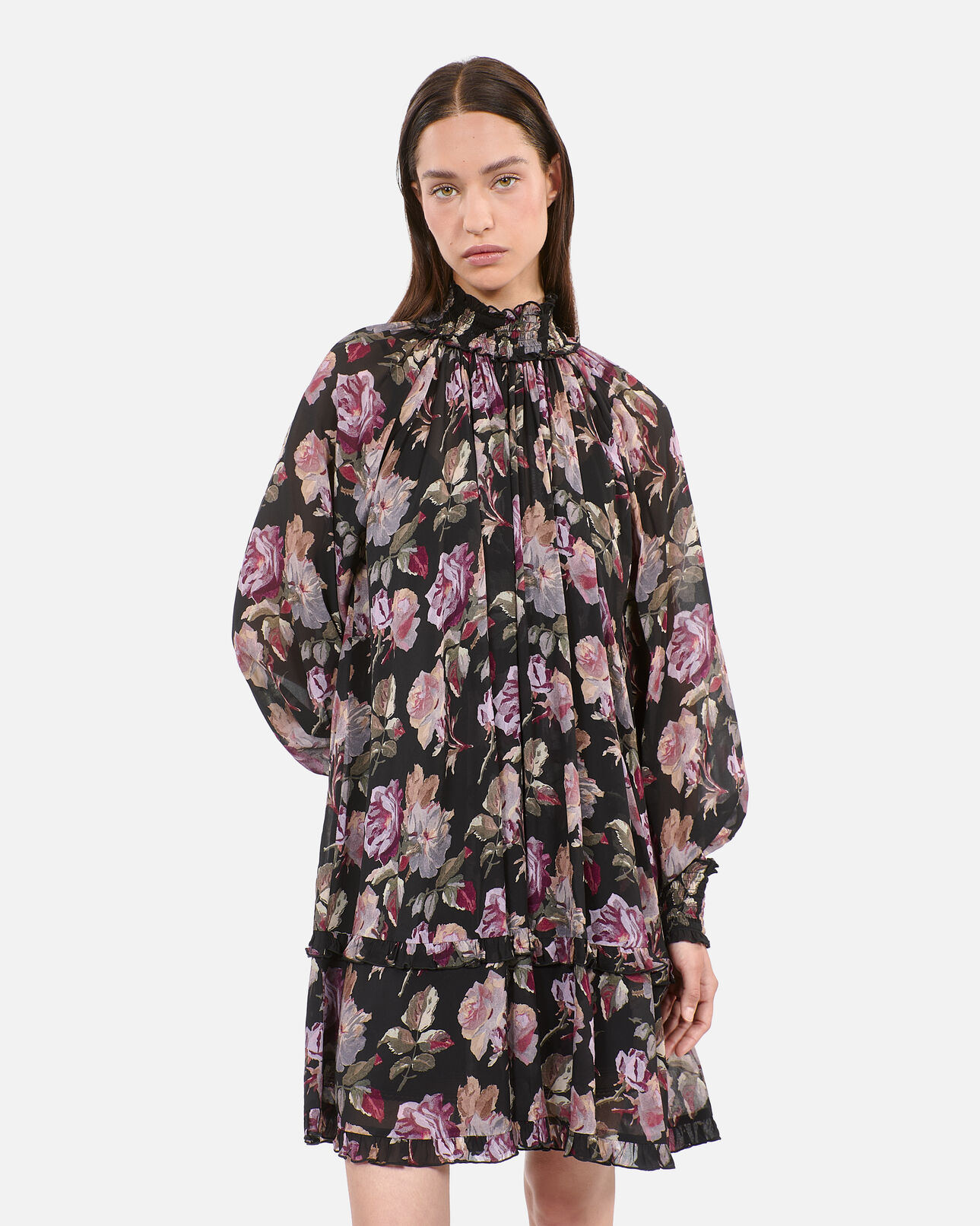 The Kooples FEMME BLACK / PURPLE robe courte imprimé fleuri